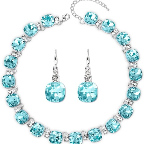 Jewelry - Blue Austrian Crystal Wedding Jewelry Set Necklace Earrings for Brides Bridesmai